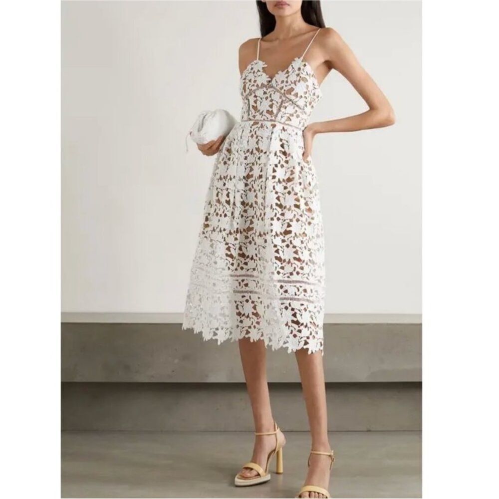 Self-Portrait Elegant White Lace Midi Dress, US2